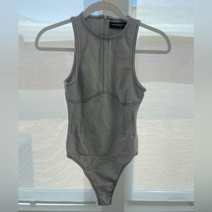Maneire De Voir contrast stitch racer bodysuit grey UK 6 XS